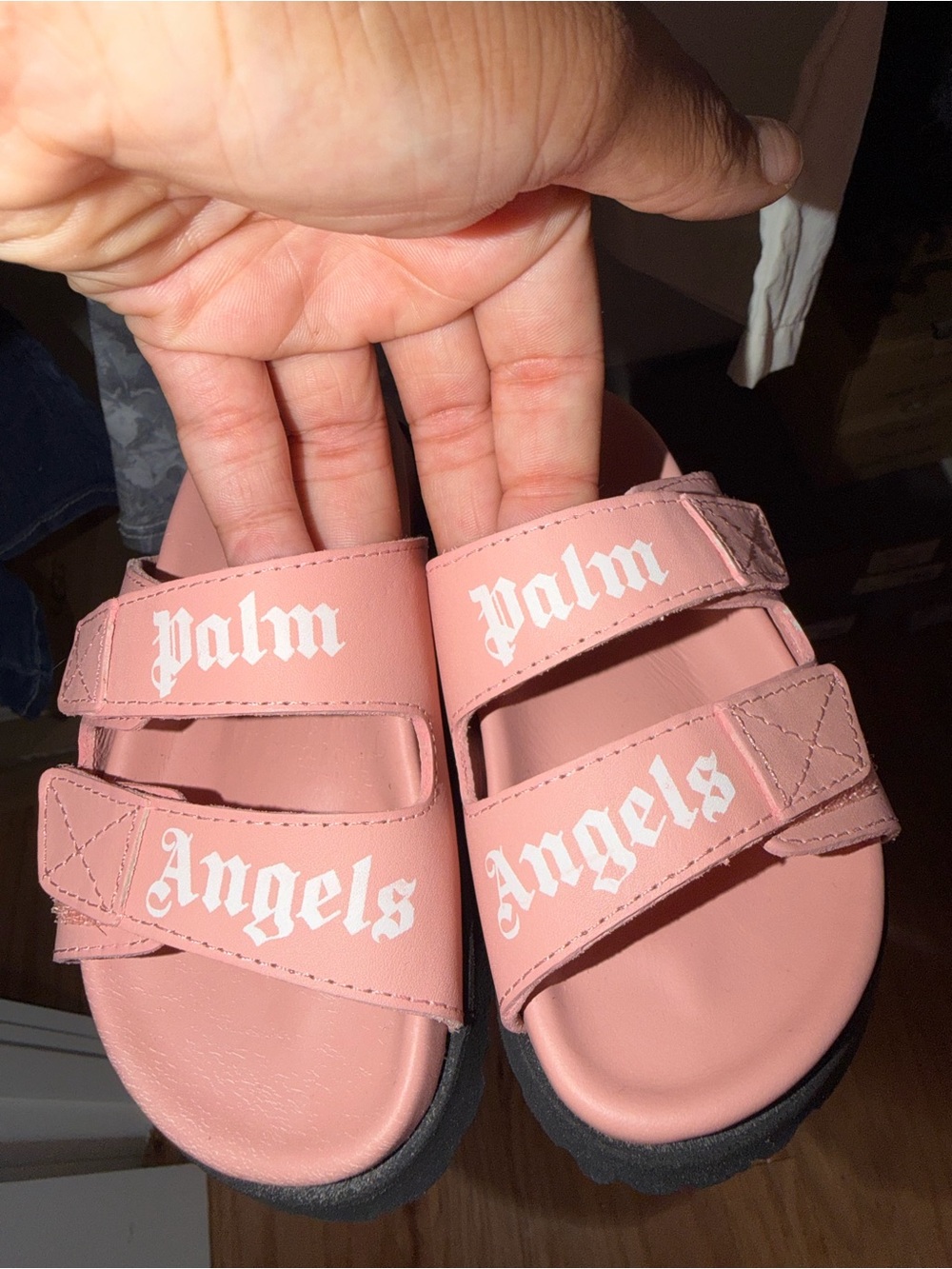Palm Angels Pink Logo Double-Strap Kids Sandals